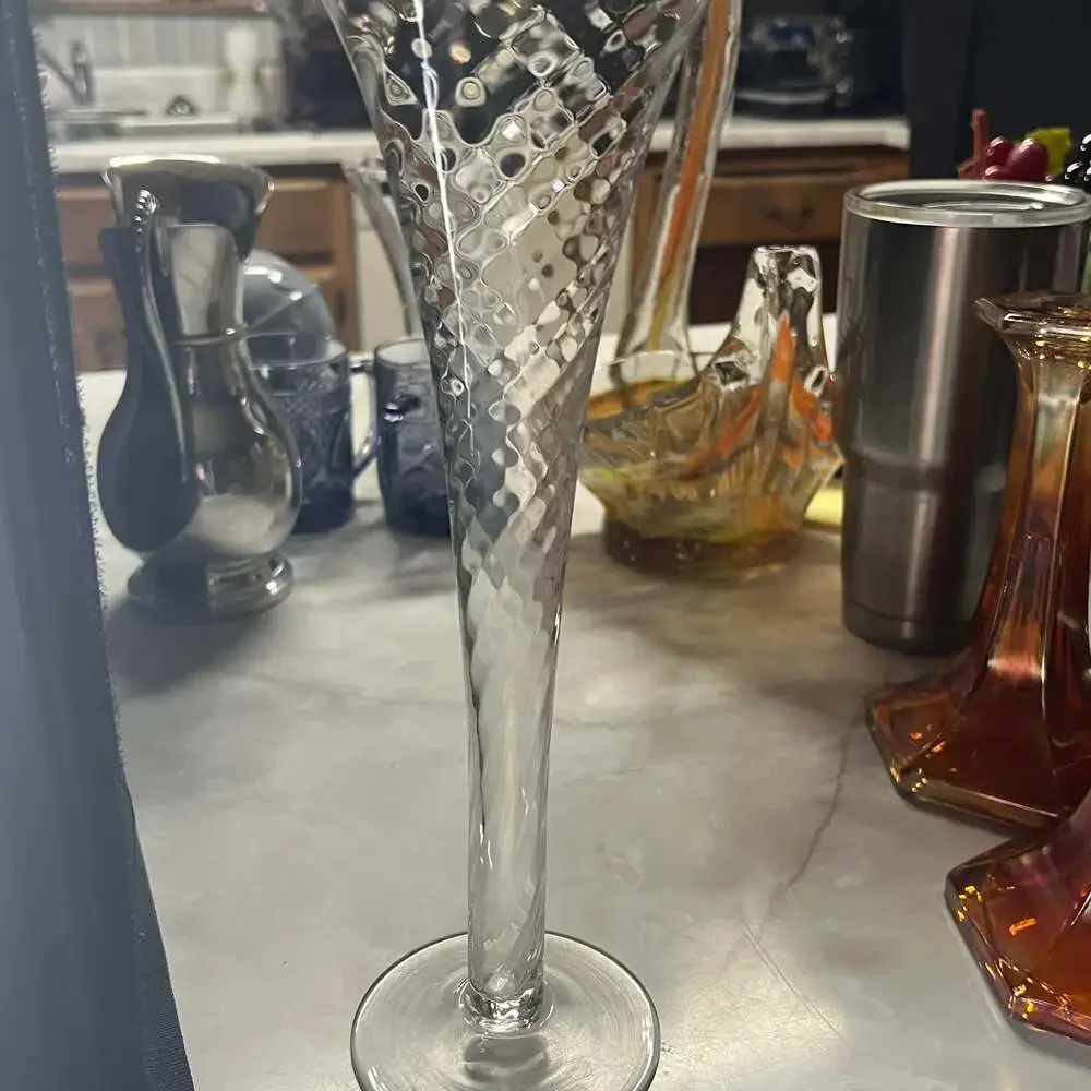 Set of 3 Crystal Optic Hollow Stemmed Glass Champagne Flutes Gorgeous 8 In. -